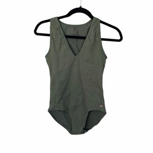 Danskin vneck sleeveless pull on body suit olive green XL